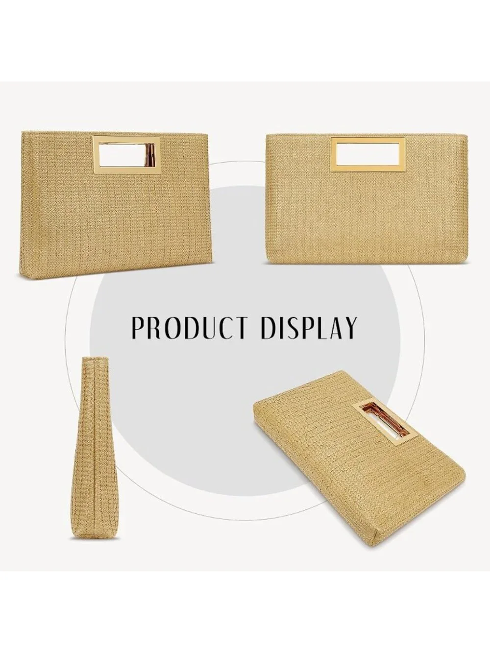 Women's Khaki Clutch Purse Gold Chain Strap Handle Handbag Wedding Evening Bag